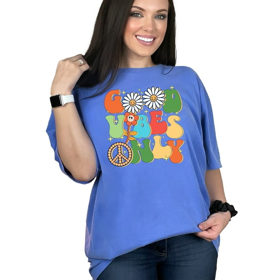 Vintage Good Only Graphic T-Shirt, Retro Flower Power Peace Sign Tee, Positive Message Shirt, 70s Inspired Groovy Top, Flo Blue Comfort Colors T-Shirt, Small