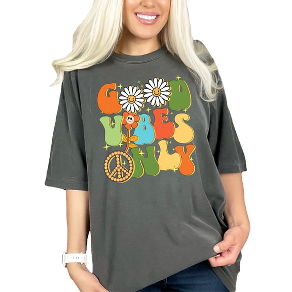 Vintage Good Only Graphic T-Shirt, Retro Flower Power Peace Sign Tee, Positive Message Shirt, 70s Inspired Groovy Top, Pepper Comfort Colors T-Shirt, Small