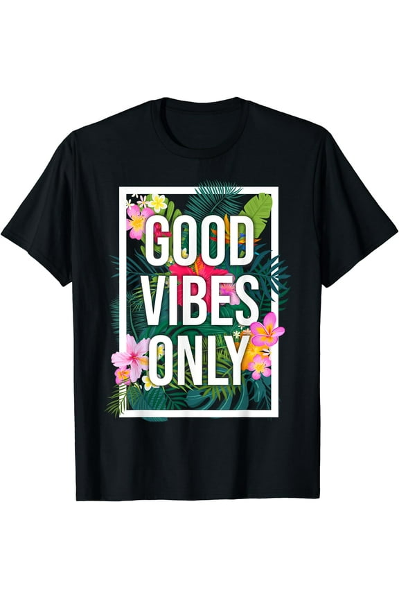 Vintage Good Vibes Only Flower Tee Positive Motivation T-Shirt Black Small