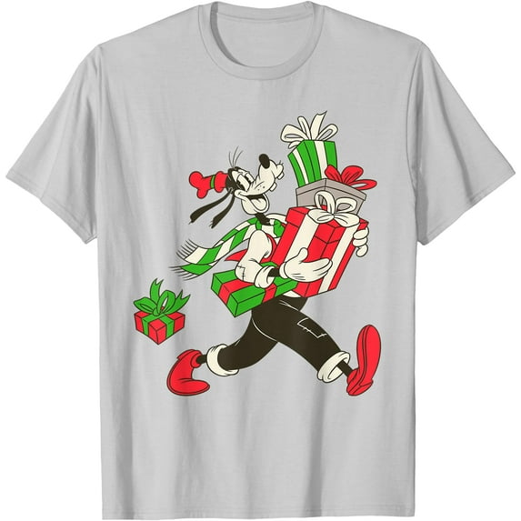 Vintage Goofy Holiday Presents DTG Print Unisex T-Shirt,Ice Grey Color,Size XL
