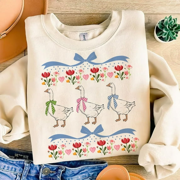 Vintage Goose Blue Ribon T-shirt, Goose Shirt, Trendy Cute Goose Shirt, Retro Groovy Aesthetic TH260585