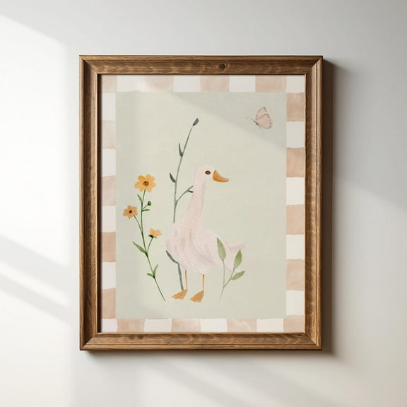 Vintage Goose Print, Nursery Art, Abstract Vintage Painting, Cottagecore Decor, Art, Wildflower Wall Art, Modern Wall Decor For Living Room, 8x12 UNFRAMED