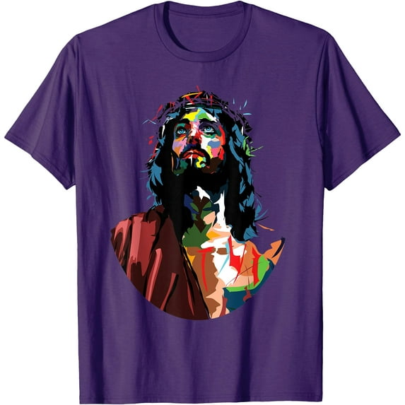 Vintage Got King Jesus Christ Sweet Face Image Unisex T-Shirt for Men Women Kids,Purple Color,Size YS