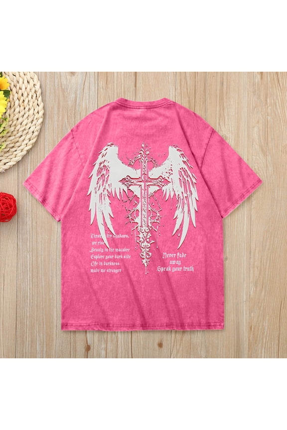 Vintage Goth Punk Shirts for Men Grunge Streetwear Acid Wash Oversized Tshirts Color Pink Size S