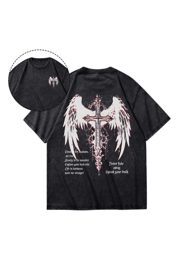 Vintage Goth Punk Shirts for Women Grunge Streetwear Oversized Tshirts Y2k Graphic Tees Acid Wash Tops,Black,XXL