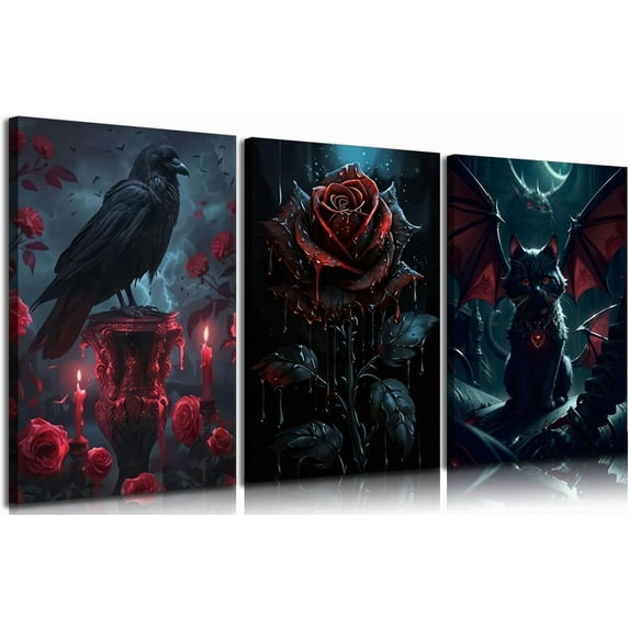 Vintage Gothic Canvas Wall Art Dark Academia Pictures Wall Decor Spooky Dark Rose Posters Prints Paintings for Bedroom Living Room Artwork Home Decoration Unframed