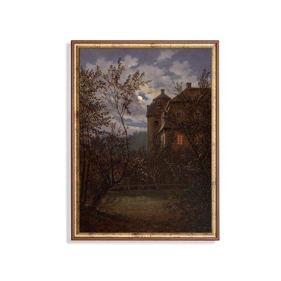 Vintage Gothic Castle Poster Moonlit Haunted House Art Home Decor, 12x18 UNFRAMED