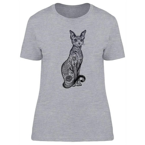 Vintage Gothic Cat Design T-Shirt Women -Image by Shutterstock, Female Medium
