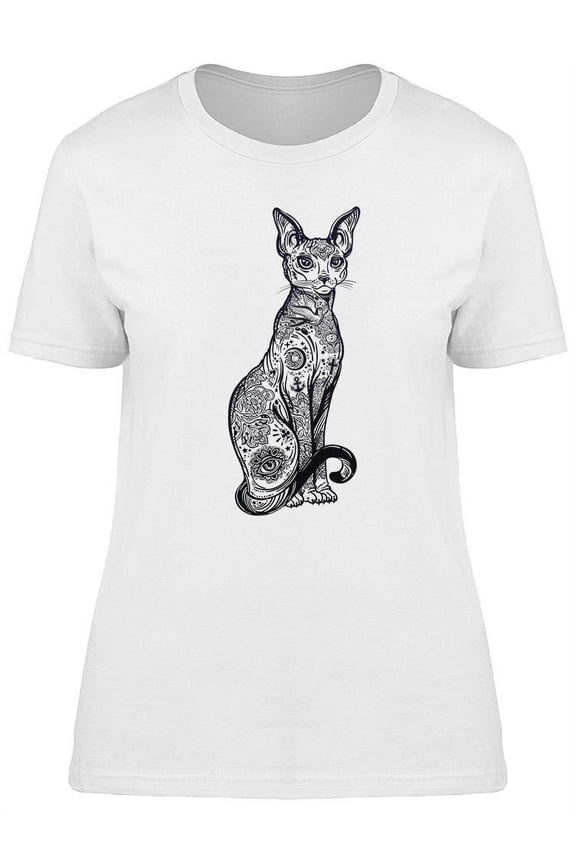 Vintage Gothic Cat Design T-Shirt Women -Image by Shutterstock, Female Medium