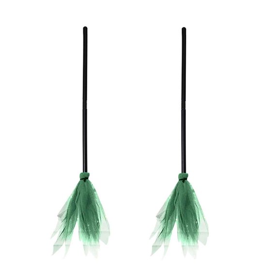 Vintage Gothic Cozy Spooky 2Pcs Witch Broomstick Plastic Mesh Halloween Decor Prop For Mall Store Adult Party Indoor Covered Outdoor Fall Holiday Ornament