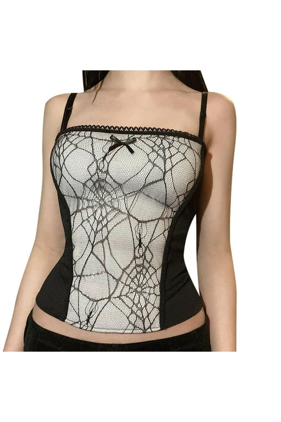 Vintage Gothic Crop Top for Women Grunge Dark Aesthetic Harajuku Tank Tops Mall Goth Emo Camisole Shirts