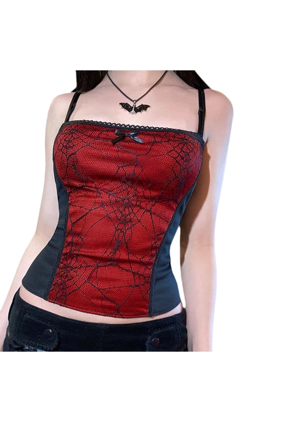 Vintage Gothic Crop Top for Women Grunge Dark Aesthetic Harajuku Tank Tops Mall Goth Emo Camisole Shirts