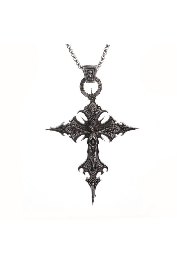 Vintage Gothic Cross Skull Pendant Necklace for Women Punk Halloween Goth Jewelry Gift for Women