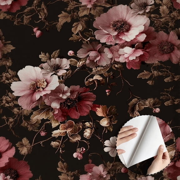 Vintage Gothic Dark Floral Wallpaper Self Adhesive and Removable Waterproof Home Decor Rustic Flower Wall Mural for Living Room Bedroom Bathroom Kitchen Cabinet Drawer Dorm Room 17.7 * 118 in