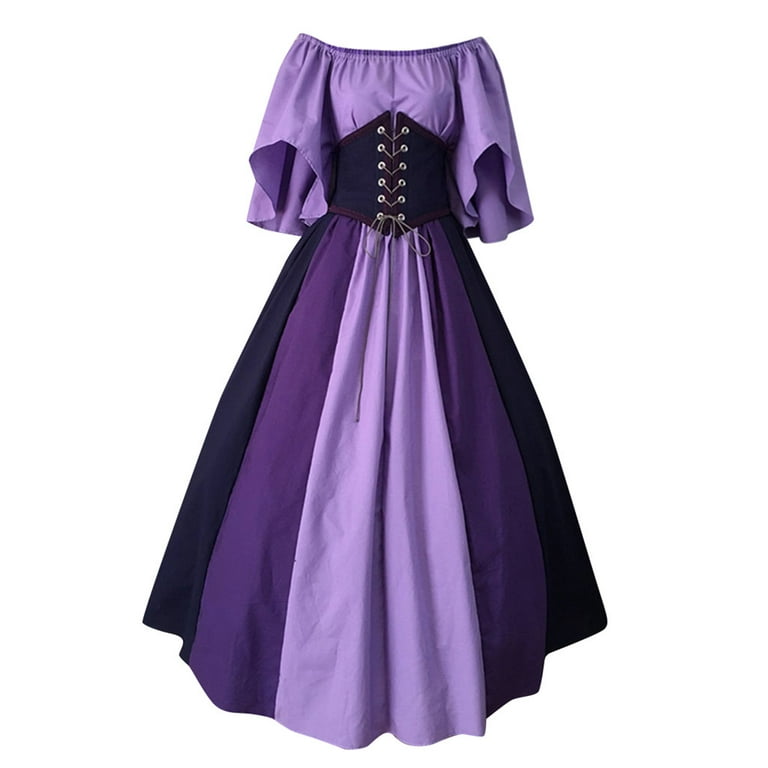 Vintage Gothic Dresses for Women Plus Size Dress Color Block