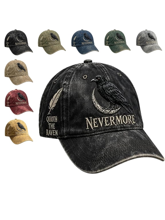 Vintage Gothic Nevermore Raven Baseball Cap, Adjustable Embroidered Bird Hat for Men Women, Dark Literary Aesthetic Cotton Sun Hat, 1 Pc