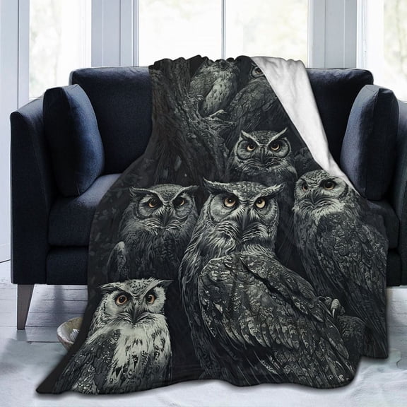 Vintage Gothic Owl Throw Blanket Ultra Soft Cozy Decorative Flannel Blankets for Home Bed Couch Chair Travel 60x50
