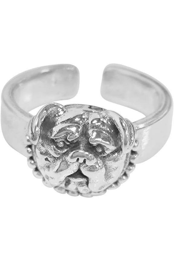 Vintage Gothic Pitbull Pug Dog Head Biker Rings for Men's Women Punk Rock Adjustable Viking Animal Bulldog Wrap Thumb Knuckle Middle Finger Band Statement Ring Unique Personalized Jewelry Boyfriend