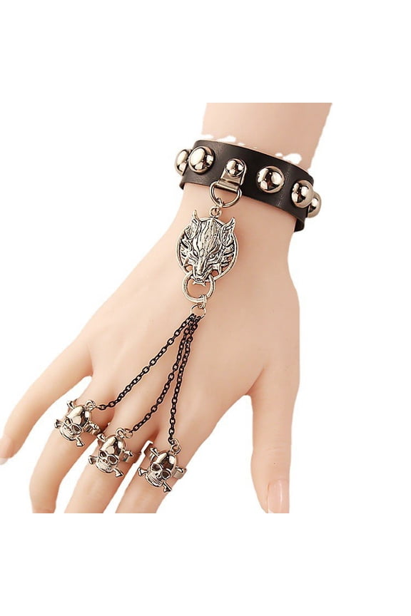 Vintage Gothic Punk Bracelet Wolf Head Skull Bracelet Leather