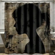 Vintage Gothic Shower Curtain with Girl Silhouette Effect Grunge Texture Industrial Design Dark Gray and Light Brown Hyperrealistic Art