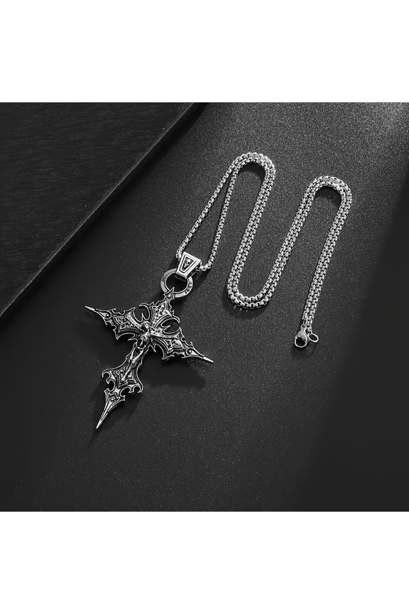 Vintage Gothic Skull Cross Pendant Necklace Catholic Prayer Jewelry for Men Punk Hip Hop Necklace