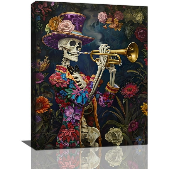 Vintage Gothic Skull Decor Wall Art Skeleton Halloween Pictures Canvas Wall Decor Dark Academia Painting Artwork Gothic Home Decorations for Bathroom Bedroom Living Room Office Framed 12x16 inch