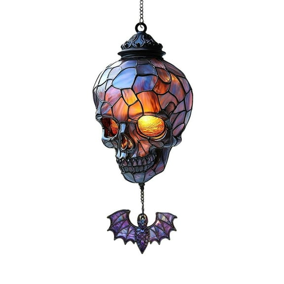 Vintage Gothic Skull Sun-Catcher - Acrylic Stained Glass Window Hanging Decoration, Spooky Halloween Horror Decor for Home Wall Kitchen Garden, Creative Gift for Gothic Decor Lovers