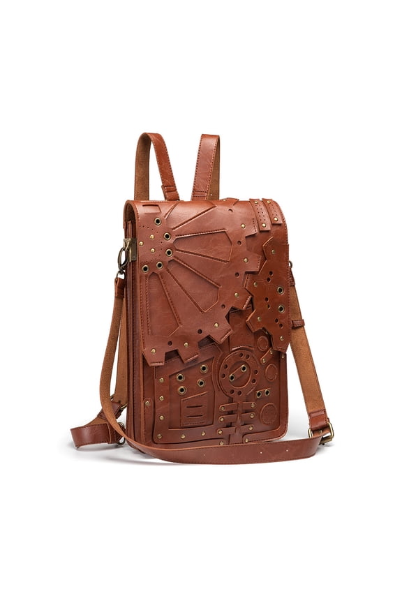 Vintage Gothic Steampunk Gear Shoulder Bag Backpack,Natural Yellow