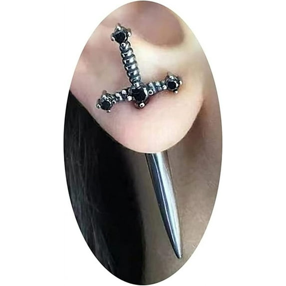 Vintage Gothic Sword Earrings Rhinestone Crystal Dagger Earrings Punk Style Sword Dangle Earrings Costumes Festival Jewelry for Women and Men