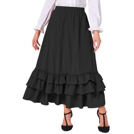 INSPIRE CHIC Women's Skirt Vintag Ruffle Layered Ruched Drawstring Cupcake Skirts XS Black price history and forecast - INSPIRE CHIC