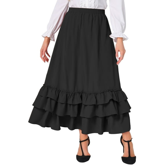 INSPIRE CHIC Women's Skirt Vintag Ruffle Layered Ruched Drawstring Cupcake Skirts XS Black