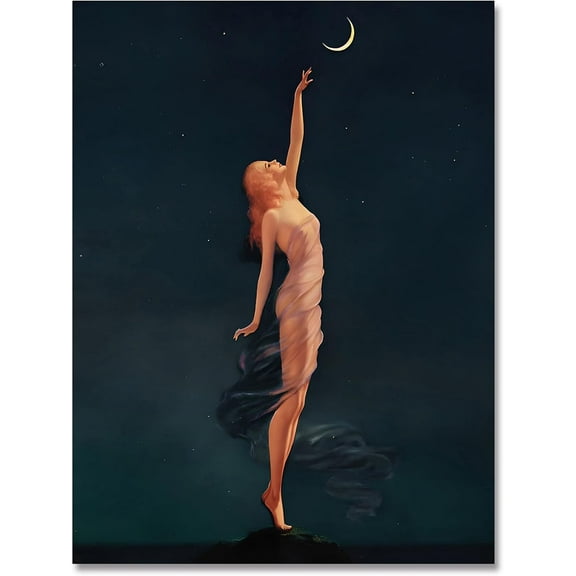 Vintage Gothic Wall Art Dark Academia Witchy Wall Decor Mid Century Modern Aesthetic Bedroom Wall Decor Retro Witch Moon Stars Wall Art Nouveau Prints Posters 12x16in Unframed