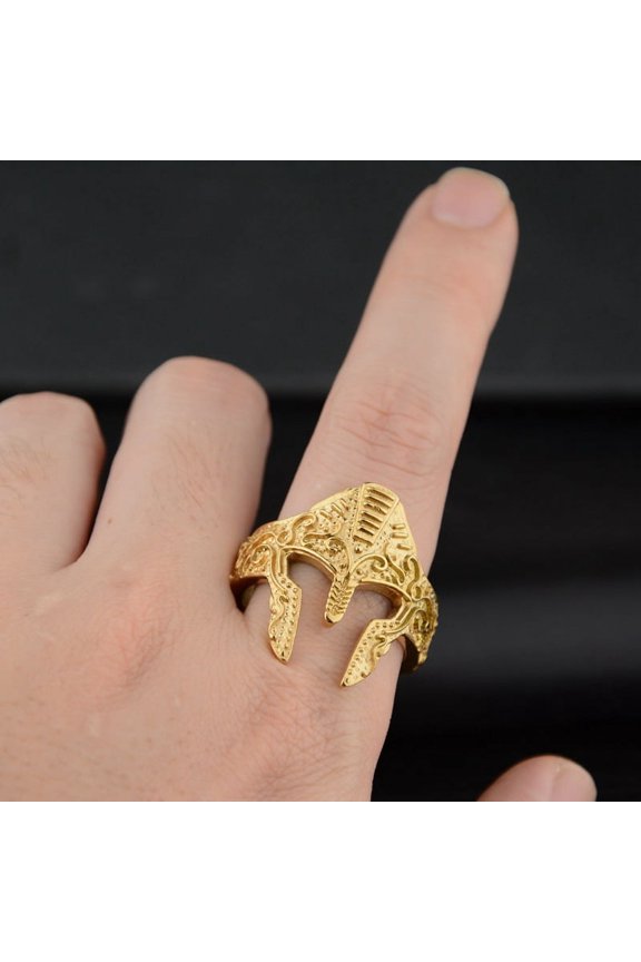 Vintage Gothic Warrior Helmet Punk Ring Men 14K Yellow Gold Halloween Fashion Jewelry Gift For Boyfriend