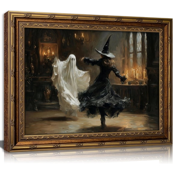 Vintage Gothic Witch And Ghost Wall Art, Halloween Wall Art