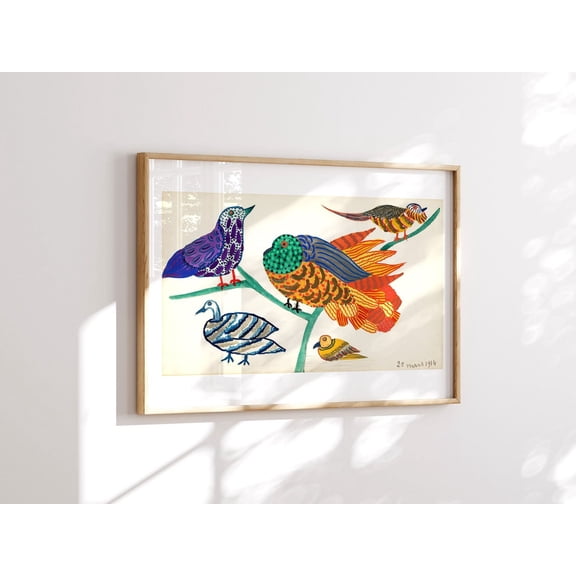 Vintage Gouache, Maximalist Decor, Original Colorful Bird, Whimsical Wall Art, Gifts For Birders, Downloadable Posters, Unframed Poster Size 16x24