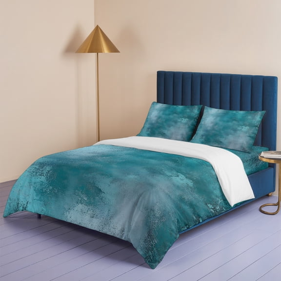 Vintage Gradient Teal Texture Queen Size Bed Set,Modern Graffiti Seamless Bedding for All Seasons,4 Pcs Bed Set,1 Quiltcover (90"x90"),1 Sheet (90"x102"),2 Pillowcases (20"x30")