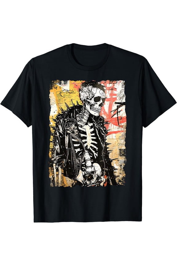 Vintage Graffiti Biker Rocker Skeleton Punk Horror Skull T-Shirt, Unisex T-Shirt