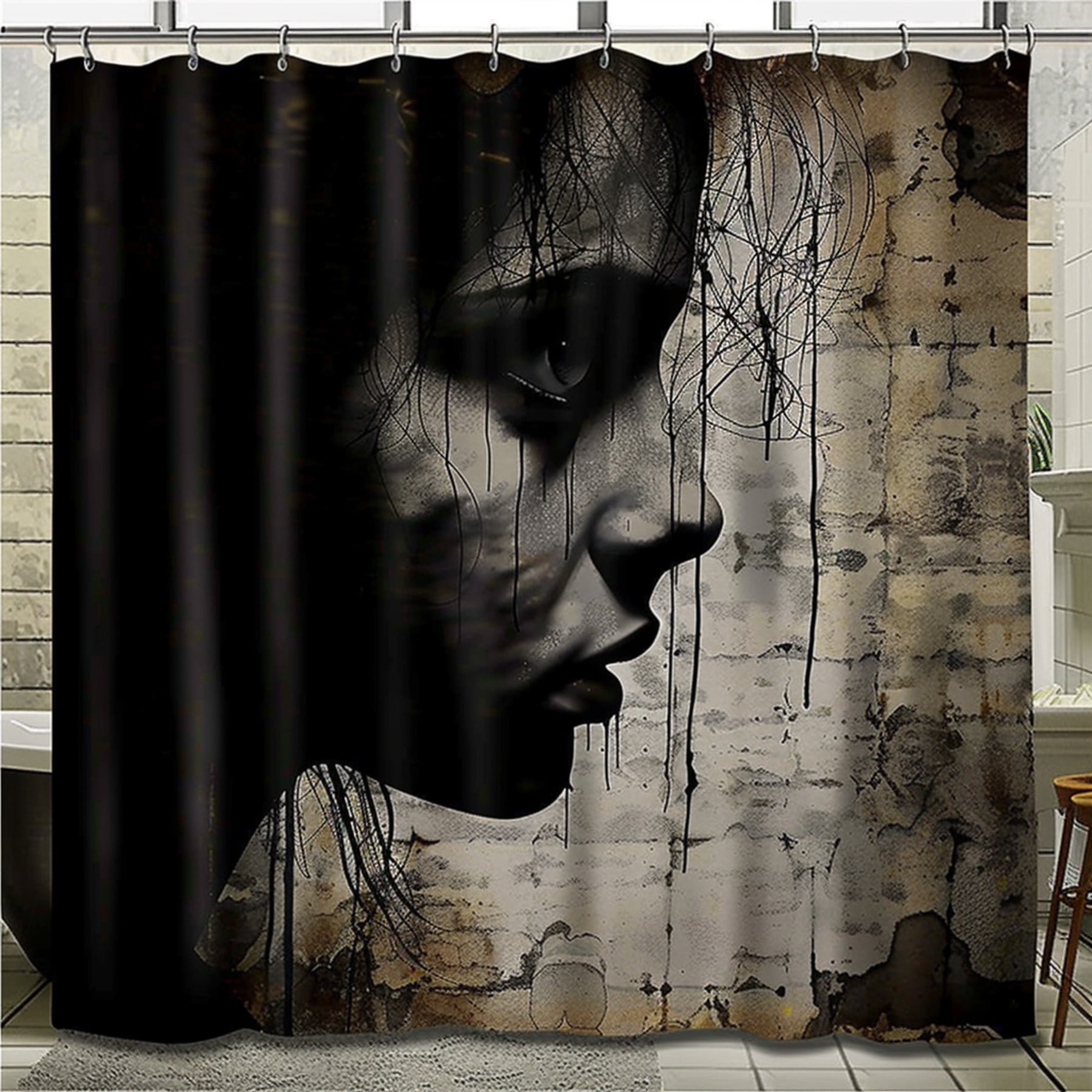 Vintage Graffiti Style Woman Face Silhouette Shower Curtain