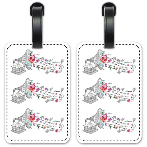 Vintage Gramophone - Luggage ID Tags / Suitcase Identification Cards - Set of 2