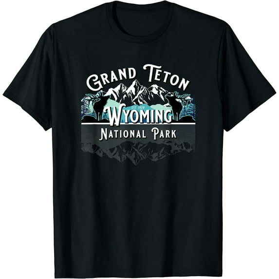 Vintage Grand Teton National Park Vacation Black T-Shirt Short Sleeves For Men Women