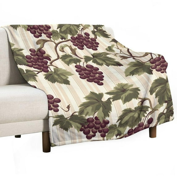 Vintage Grape Vines Stripes Super Soft Blanket Flannel Throw Blanket Flannel Microfiber Blankets for Couch Bed Sofa Fluffy and Warm 60"x80"