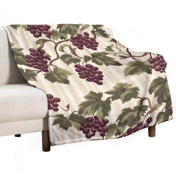 Vintage Grape Vines Stripes Super Soft Blanket Flannel Throw Blanket Flannel Microfiber Blankets for Couch Bed Sofa Fluffy and Warm 60"x80"