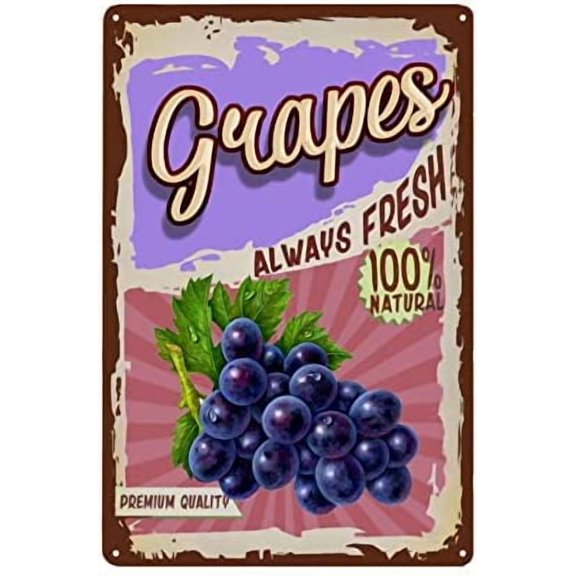 Vintage Grapes Tin Sign - Fruit Metal Sign - Retro Decorative Sign Wall Decor Home Decor