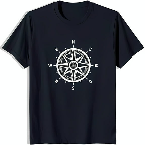 Vintage Graphic Black T-Shirt for Adventurers 8 Point Star Design