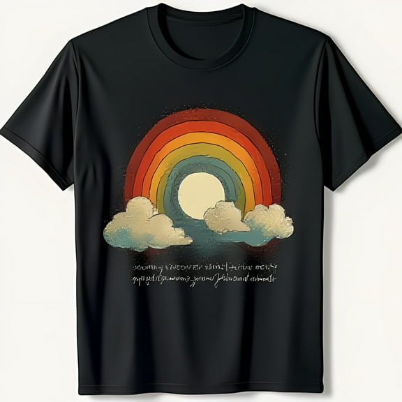 Vintage Graphic Black T-Shirt with Whimsical Full Moon & Handwritten