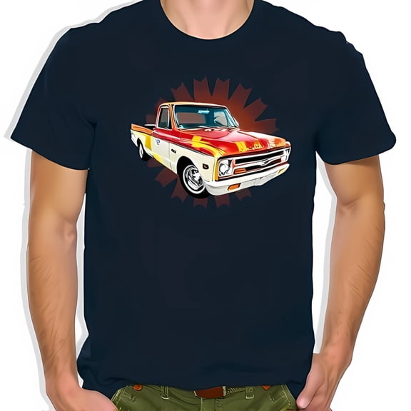 Vintage Graphic T-Shirt - Classic Red & White Truck Design with Colorful Burst - Cotton Short Sleeve Tee for Casual Style