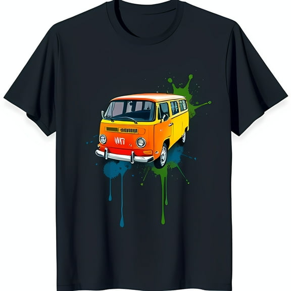 Vintage Graphic T-Shirt Colorful Retro Art on Black Tee