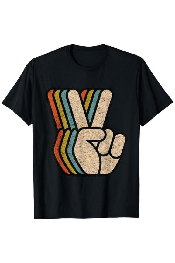 Vintage Graphic Tee ,Retro Peace Sign T-Shirt, Casual Tops for Men, Comfort Tee Shirt,Round neck ,Classic ,cotton ,black ,S-5XL
