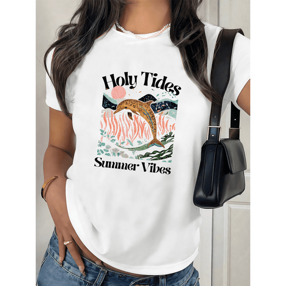 Vintage Graphic Tee Top Women Soft Cotton T-Shirt Comfort Fit Fashion Casual Short Sleeve Round Neck White S-5XL