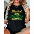 thumbnail image 1 of Vintage Graphic Tee,Tops Has"Blessed Jamaican Queen"Text With Flag Print,Round Neck Regular Fit T-shirts, Size(S-5XL), 1 of 5